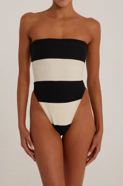 Stripe Strapless One Piece